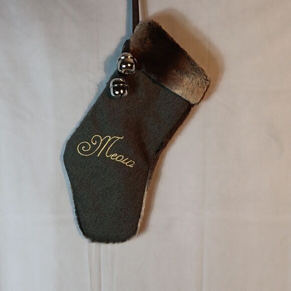 MEOW Christmas Faux Fur Cat Stocking - Picture 1 of 6